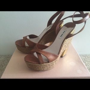 Miu Miu Wedge Platform leather Sandals size 39